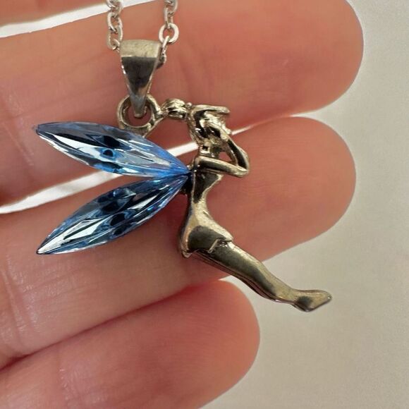 Silver tone and blue tinker bell pendant necklace - Picture 1 of 8